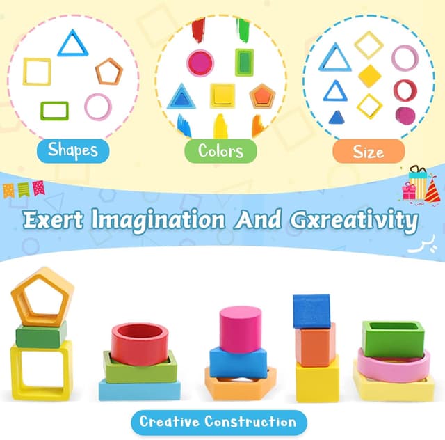 Detalle de wotoyd Jouet Montessori en bois à empiler et à trier (1 à 3 ans)