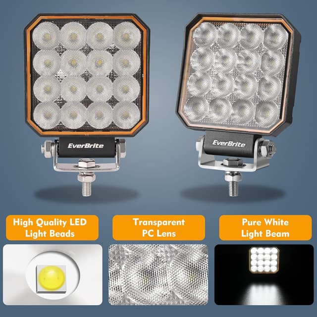Detalle de EverBrite Faro da Lavoro con 16 LED, 25W (2 pezzi) IP66 6000-7000K per fuoristrada