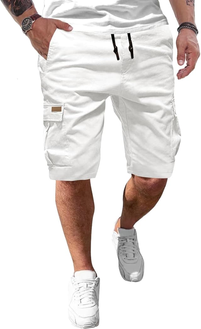 Detalle de JMIERR Herren Cargo Shorts aus Baumwolle mit Taschen – Kurz-Hose für Sommer & Freizeit