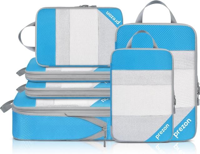 Detalle de prezon Versatile 6-Set Compression Hollow Packing Cubes (Full Open Visible Design) – Blue