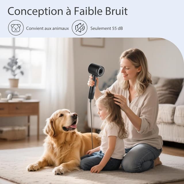 Detalle de Aigostar Sèche-cheveux ionique de voyage avec diffuseur magnétique — 400 millions d’ions négatifs, moteur BLDC 110 000 tr/min, 57 dB (390 g) Noir