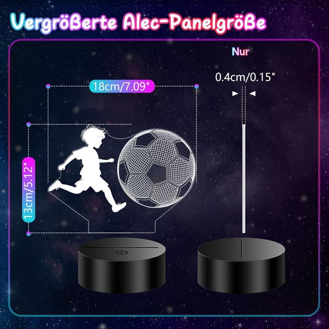 Detalle 2 de Polemera 3D Fußball-Nachtlicht für Jungen (16 Farben) mit Fernbedienung
