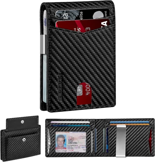 Detalle de HOCRES Slim RFID Blocking Mens Wallet with Money Clip & 12 Card Slots