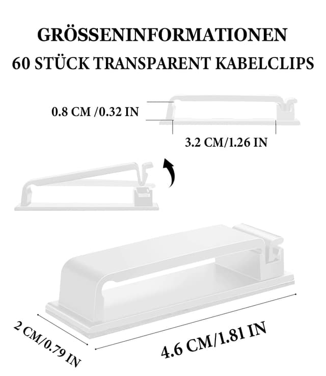 Detalle de MiuCo Kabelklemmen Set 60 Stück, transparent