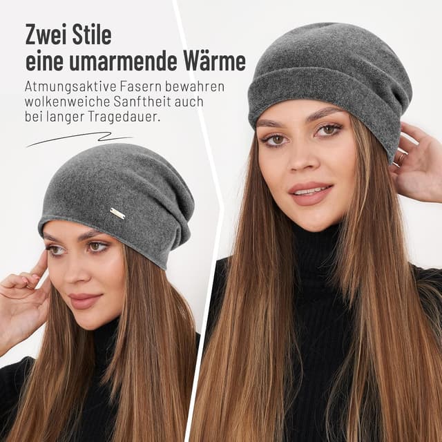 Detalle 2 de HAMUNI Wollmütze Beanie 100% Wolle 52–62 cm