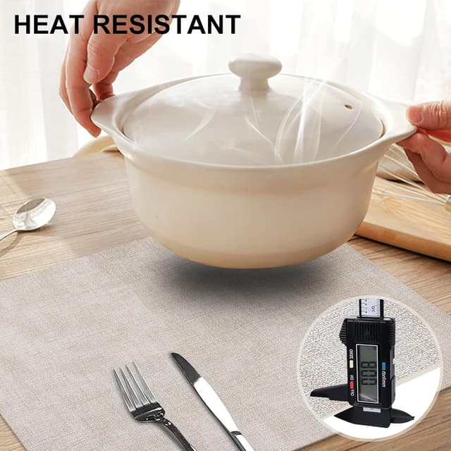 Detalle 2 de homing Faux Leather Heat Resistant Placemats (6-Pack) — Waterproof, Wipeable Dining Place Mats, Beige