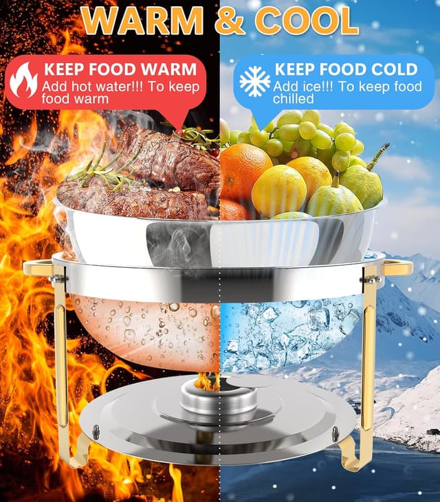 Detalle de Beviliu 8QT Chafing Dishes for Buffet (4-Pack) — Ultra-Large Capacity Warming Trays for Parties & Catering