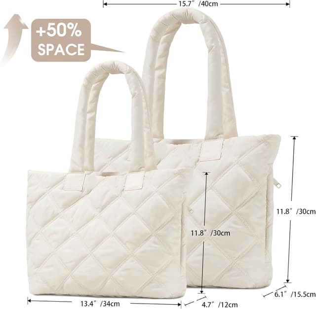 Detalle 2 de Soewten puffer tote bag for women with padded 15.6-inch laptop compartment