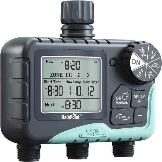 Detalle de RAINPOINT centralina irrigazione con 3 uscite indipendenti e timer automatico (display LCD)