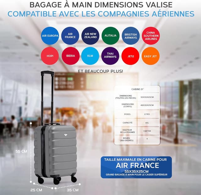 Detalle de Flight Knight valigia rigida in ABS a 4 ruote da cabina 55x35x25 cm (40 L)