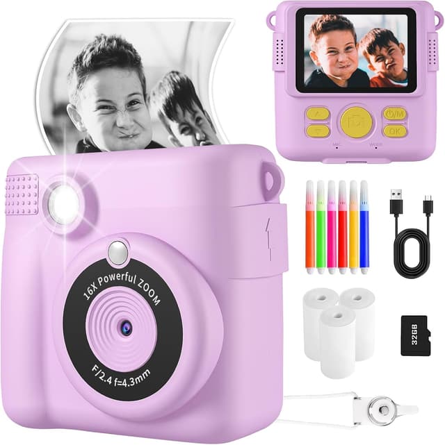 Detalle de Instant Print Camera for Kids 1080P 32GB SD Card
