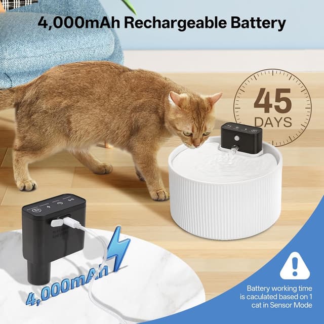 Detalle de Feriva 2.2L Ceramic Wireless Cat Water Fountain (Cordless, 4000mAh, Motion Sensor) – Porcelain White