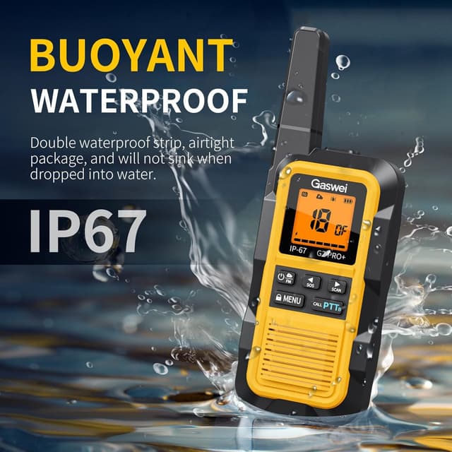 Detalle de Gaswei G2pro+ IP67 Floating Heavy-Duty Walkie Talkies (2-Pack, Yellow) for Adults with FRS, NOAA Weather, SOS