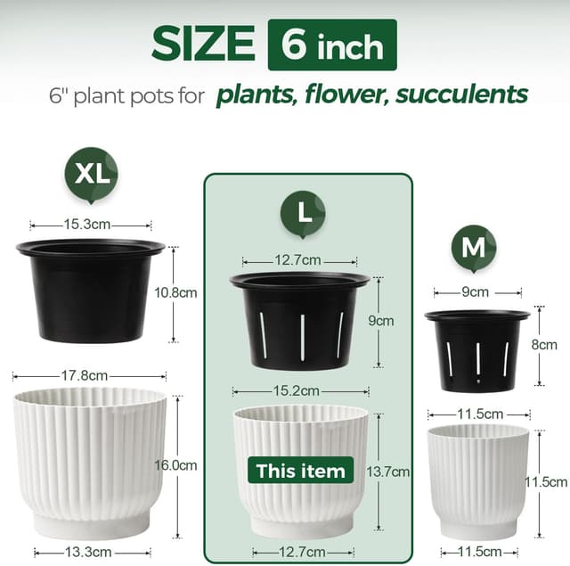 Detalle 2 de T4U 15cm Self-Watering Plant Pots 6 Pack