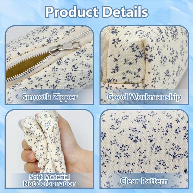 Detalle de OYIWINMI Federmäppchen mit Reißverschluss (17 x 7 x 7 cm) – Blumenmotiv für Schule, Büro & unterwegs