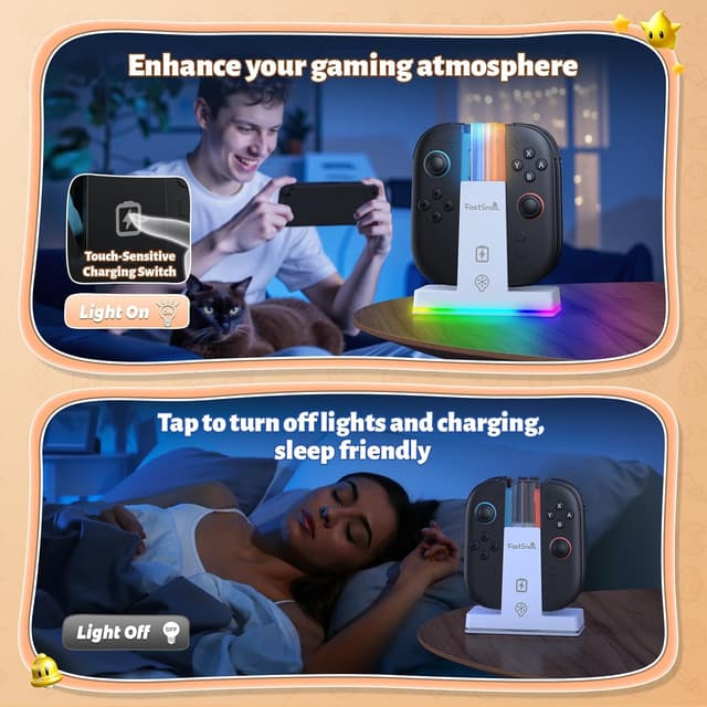 Detalle de FASTSNAIL RGB Ladestation für Joy Con 2 – magnetisch, für bis zu 4 Controller, 9 RGB-Modi (Weiß)