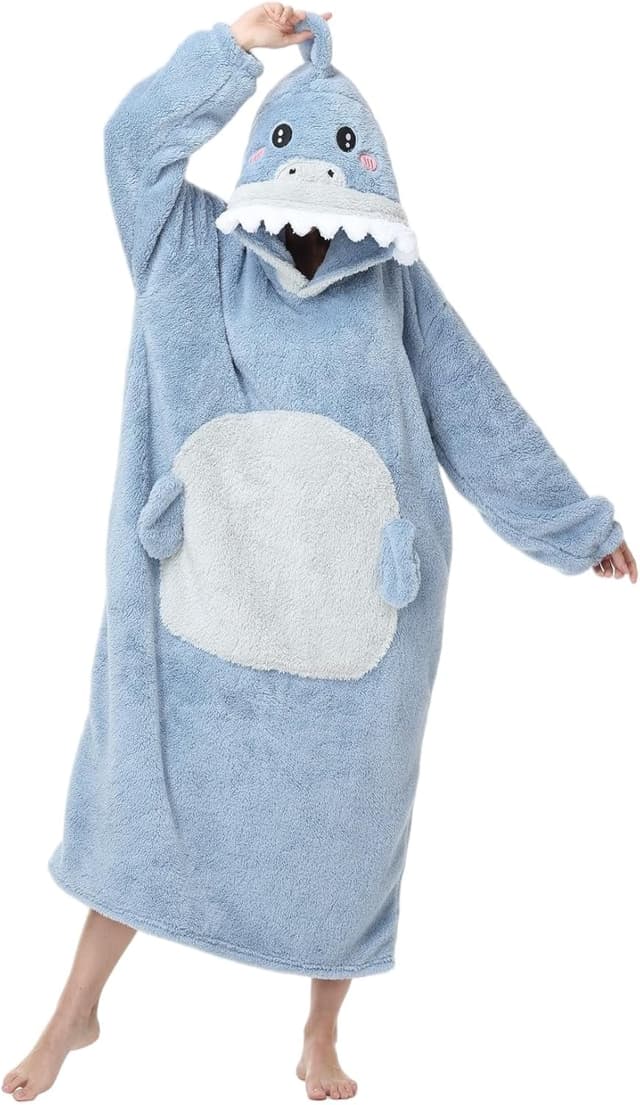 Detalle 2 de Kuscheldecke mit Ärmeln und Kapuze für Winter