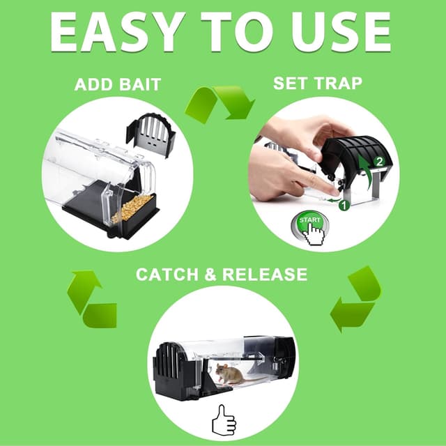 Detalle 2 de 4-Pack humane live mouse traps for indoors and outdoors (touchless release) with cleaning brushes