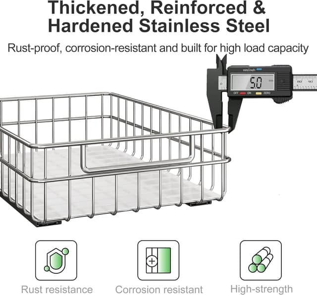 Detalle de Kitstorack Pull Out Cabinet Organizer (Stainless Steel) — Slide-Out Drawer 4-Pack with Full-Extension Slides