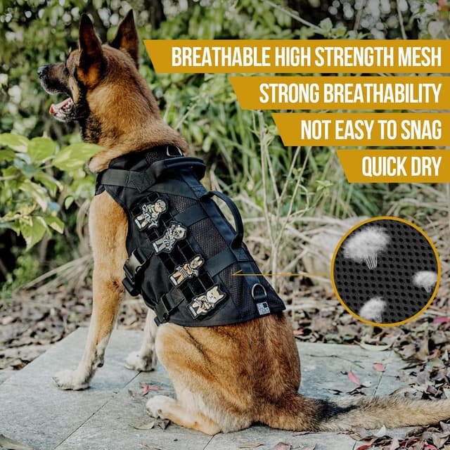 Detalle 2 de No Pull Tactical Dog Harness for Large Dog (OneTigris) in breathable mesh with handle & MOLLE pouches, XL, Black