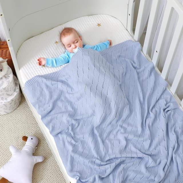 Thumbnail 3 de mimixiong Cotton Knit Baby Blanket 100 x 80 cm Water Blue