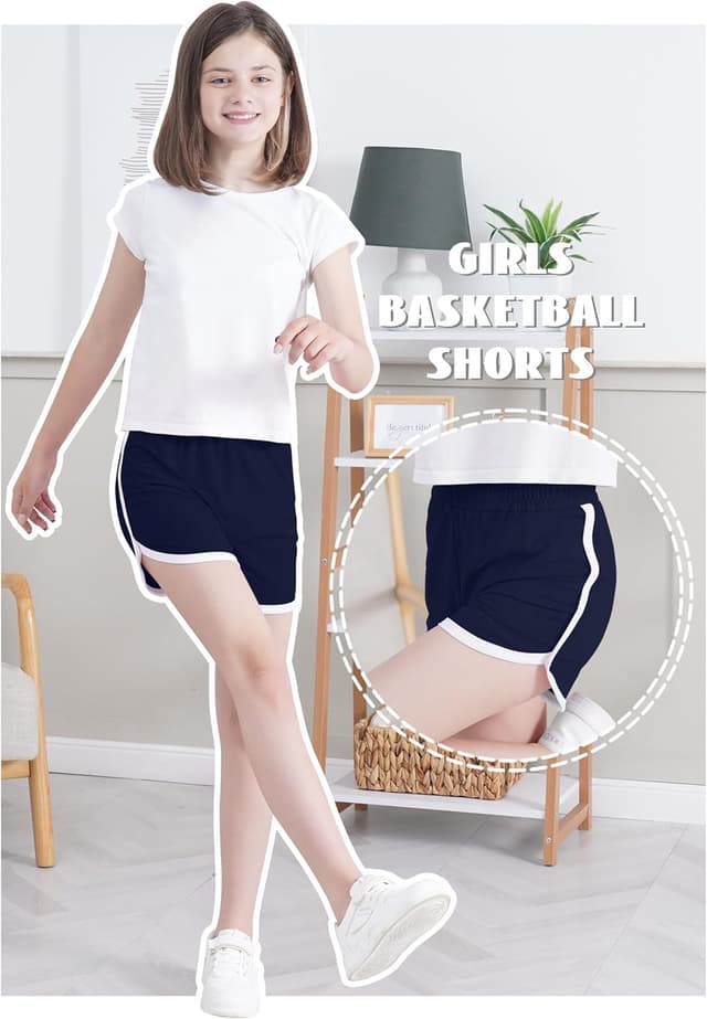 Detalle de Aikuco 5-Pack Girls Soccer Shorts (Toddler to Teen) — Quick-Dry Athletic Workout & Gym Shorts