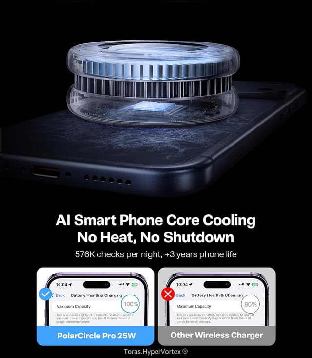 Detalle de Torras PolarCircle Qi2.2 Wireless Charger (PolarCircle Pro) with 360° Stand and 25W Cooling