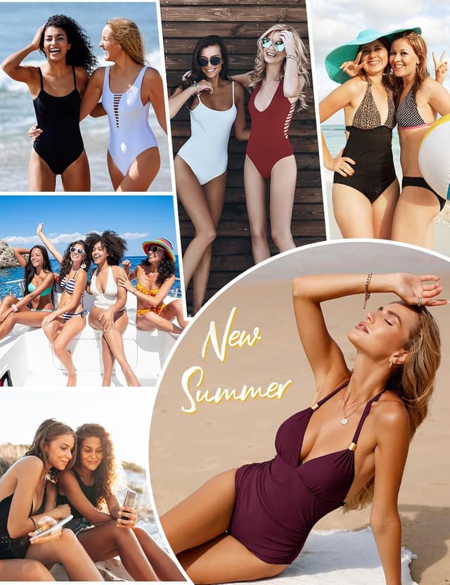 Detalle de Vancavoo Costume nero intero donna con controllo pancia e scollo a V profondo, spalline regolabili e schiena scoperta