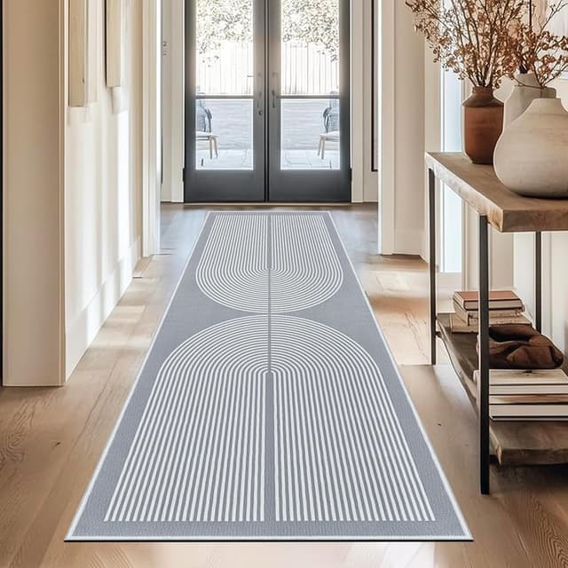 Detalle de Capslpad Flur-Läufer 80x200 cm mit doppeltem Bogen in Weiß (Natur-Look) – waschbar, rutschfest