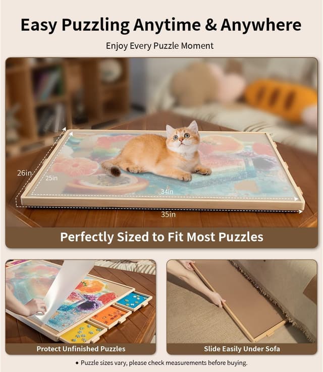 Detalle de 1500-Piece Wooden Puzzle Board (34" x 25") with 6 Drawers, Felt Trays & 360° Lazy Susan