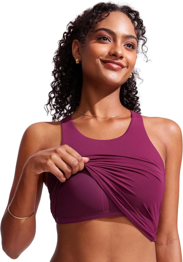 Detalle de CRZ YOGA Racerback Tankini à col montant – haut de tankini de bain avec coussinets amovibles