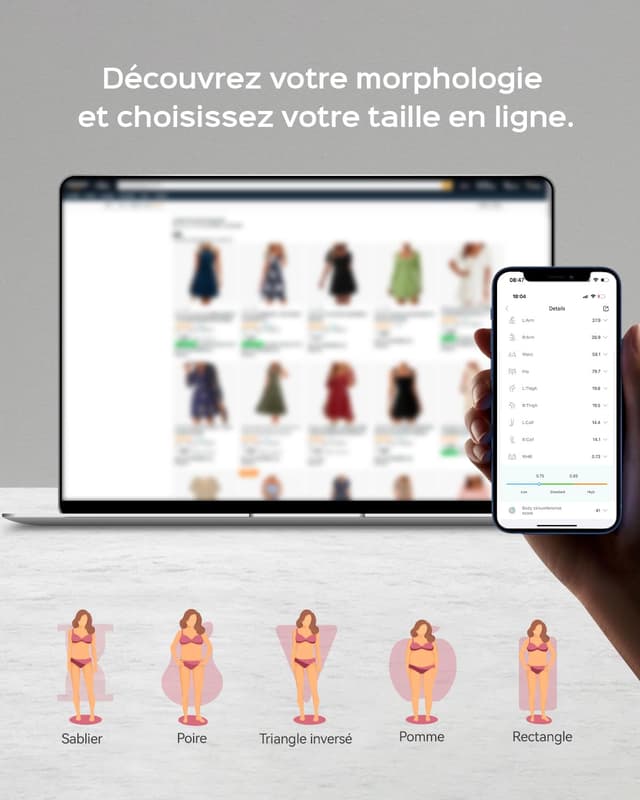 Detalle de Tychesy mètre ruban corps rétractable connecté (150 cm) avec application
