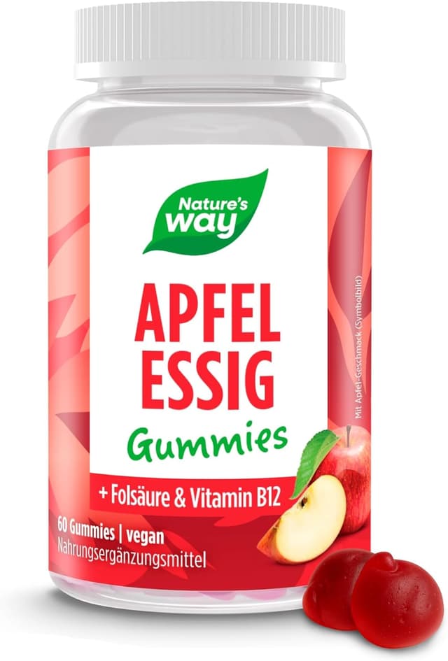 Detalle de Apfelessig Gummies mit 1.000 mg Apfelessig-Komplex, Vitamin B12 & Folsäure – vegane Gummibärchen (60 Stk)