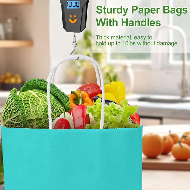 Detalle de Gucass 50er Pack mittelgroße Papiertüten mit Henkel (bunt kraft) 21×11×27 cm