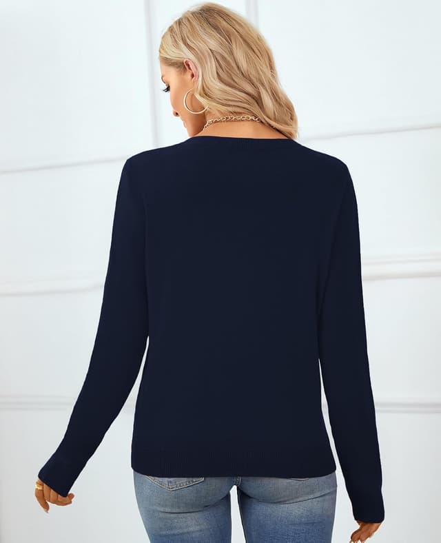 Detalle de QUALFORT Women’s 100% Cotton Crewneck Lightweight Sweater Pullover (Long Sleeve)