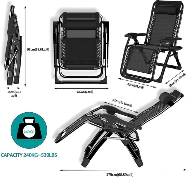 Detalle 2 de Sedia a sdraio pieghevole Hengriacly con copertura, schienale regolabile e portata 240 kg