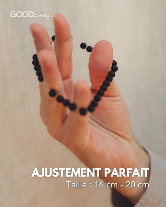 Detalle de Bracelet couple GD GOOD.designs EST. 2015 avec lettre I et perles d’onyx naturel (6 mm)