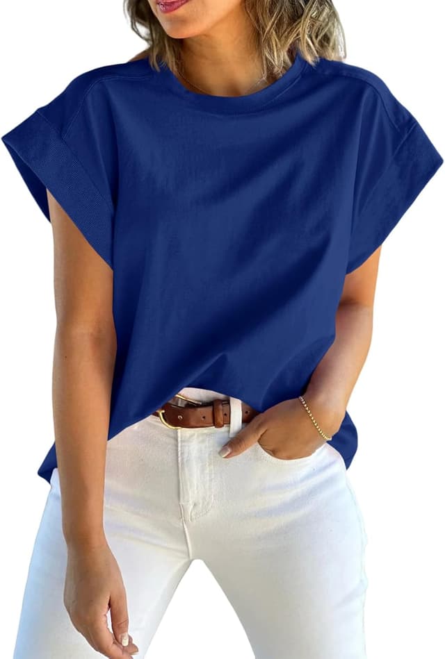 Detalle 2 de Tankaneo Women’s Cap Sleeve Tank Top with Crew Neck — Solid Loose-Fit Casual Tee