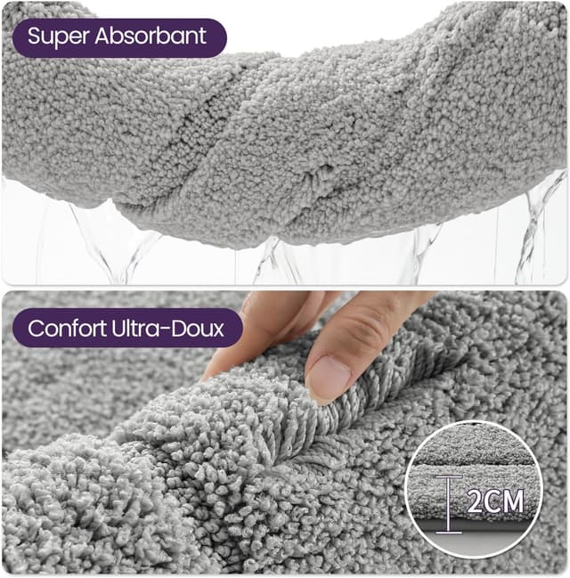 Thumbnail 6 de Tapis de salle de bain DEXI antidérapant 50 x 80 cm en microfibre gris clair, extra épais