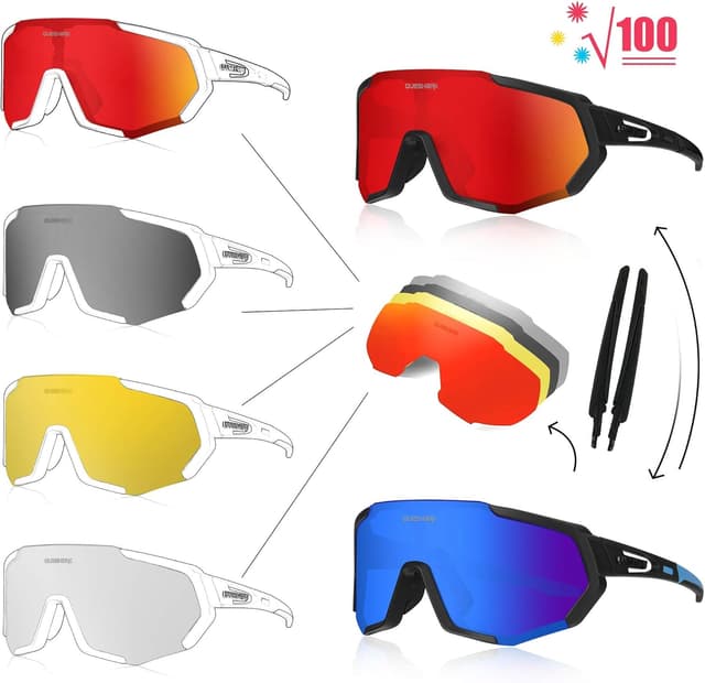 Detalle de Queshark Occhiali da ciclismo polarizzati con 5 lenti intercambiabili TR90