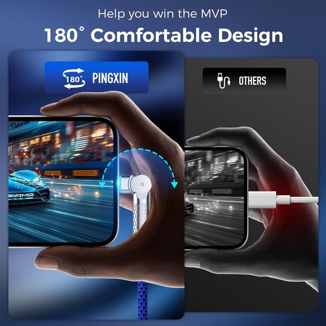 Detalle 2 de PINGXIN USB-C to USB-C Cable (10ft, 240W) 2-Pack with 180° Rotating Connectors