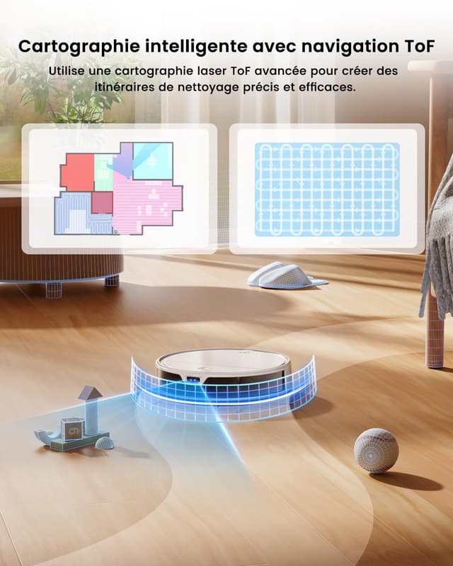 Detalle de OKP K5 Ultra Aspirateur Robot 5500 Pa, navigation Laser dToF et autonomie 170 min