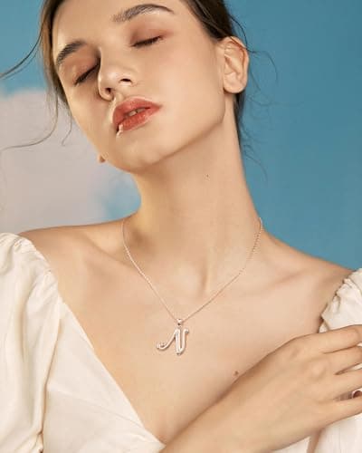 Thumbnail 7 de Mesovor collar personalizado de plata de ley 925 con inicial y corazón oro rosa (Letra-N) para mujer