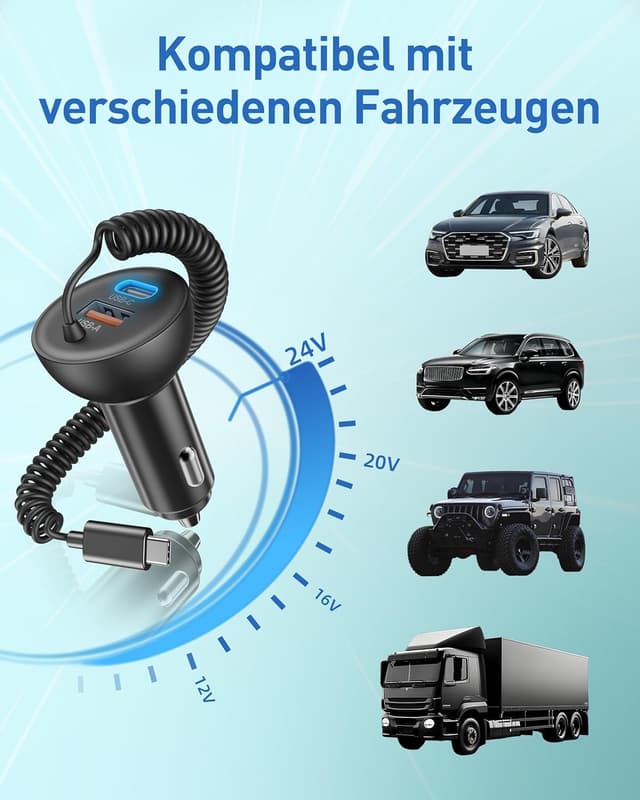 Thumbnail 5 de 75W Zigarettenanzünder USB-C/A mit 1,2m Spiralkabel