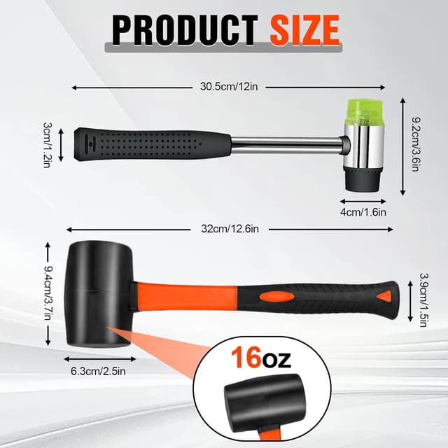 Detalle de 2Pcs Rubber Mallet Hammer Set (16oz) with 40mm Double-Faced Soft Mallet Heads for Flooring, Bricklaying & Tiling