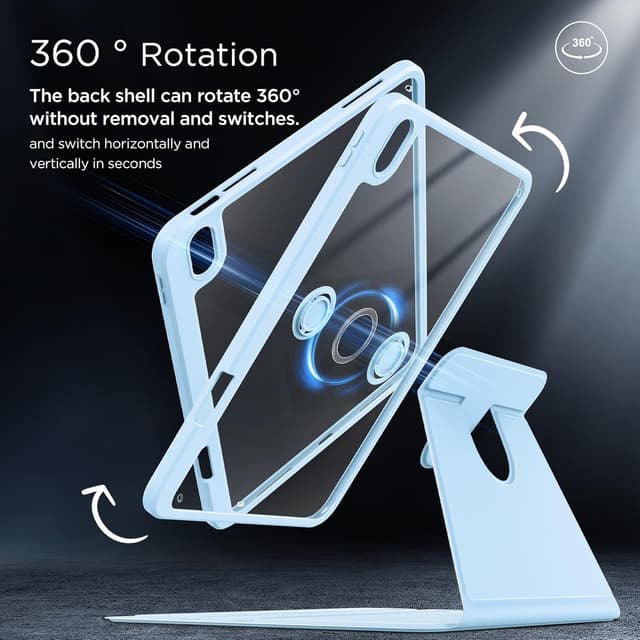 Detalle de CACOE 360 Rotating Case for iPad (A16) 11th/10th Generation with Pencil Holder – Shockproof Light Blue