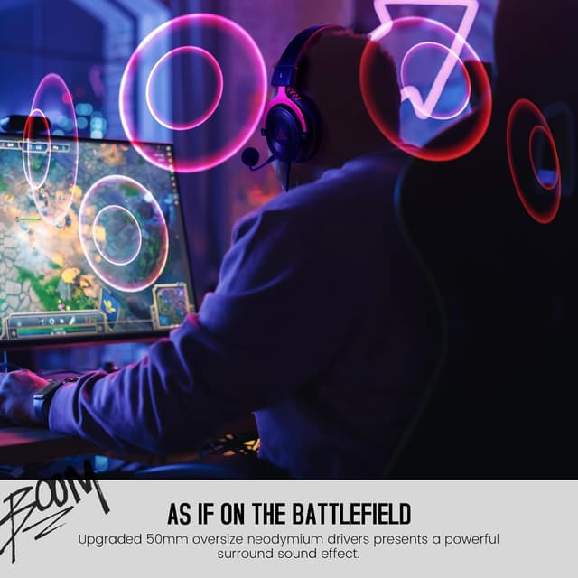 Detalle 2 de EKSA Gaming Headset E900 mit abnehmbaren Mikrofon & 3,5-mm-Kabel (PS5, Xbox, Switch, PC) – Schwarz