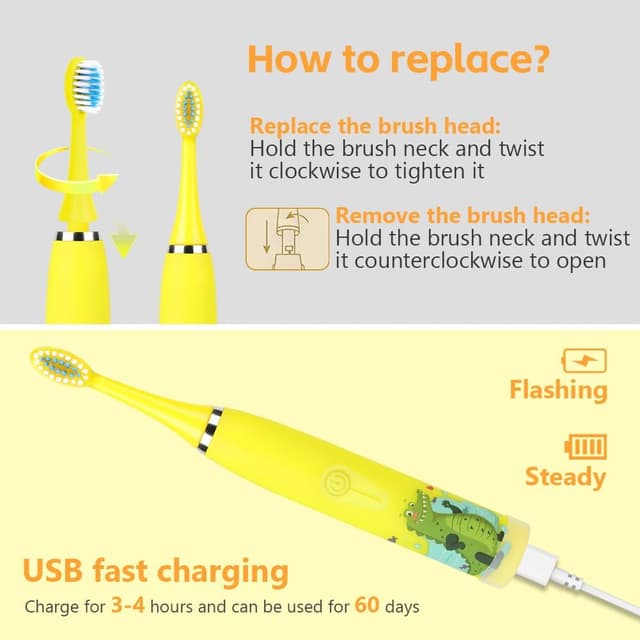 Detalle 2 de Vicloon Spazzolino Elettrico per Bambini con timer intelligente e 6 testine