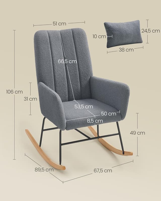 Thumbnail 2 de SONGMICS HOME Sedia a Dondolo Grigio Ardesia