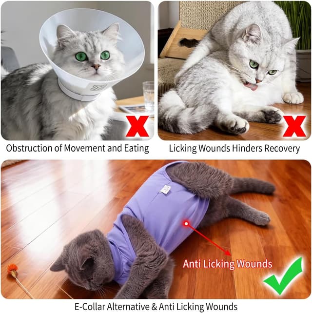 Detalle de Poiinvc Combinaison de récupération pour chat après opération (violet) – taille L